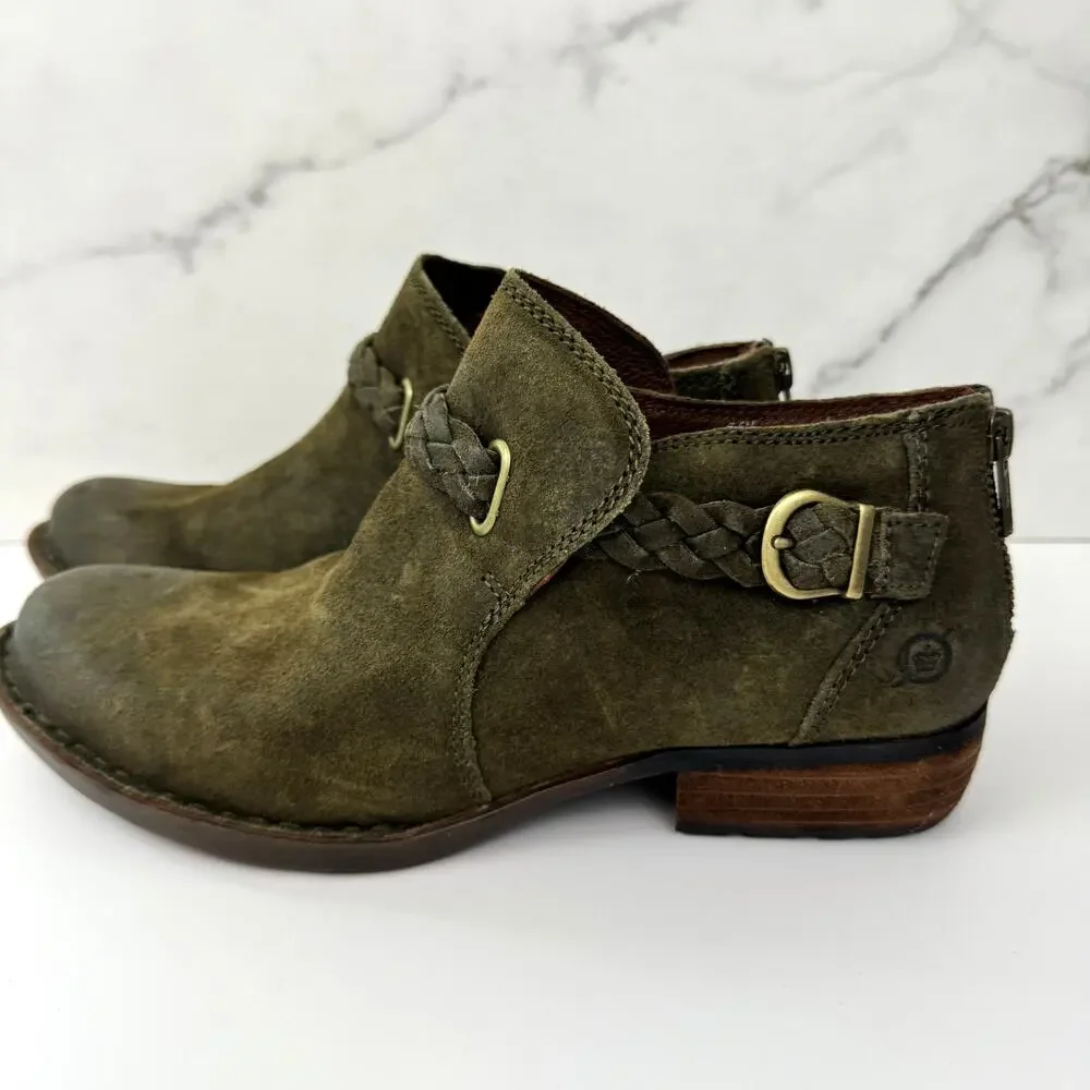 Born Womens Sylvia Ankle Boot Bootie Size 7.5 Leather Braided Buckle Strap Brown